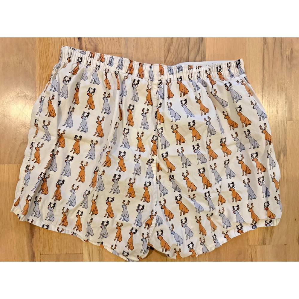 J Crew Factory Holiday Reindeer Dogs Woven Cotton Sleep Boxer Shorts White M